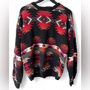 Women's Vintage Handknit Woolrich Bold Southwestern Pattern Sweater Large Chunky